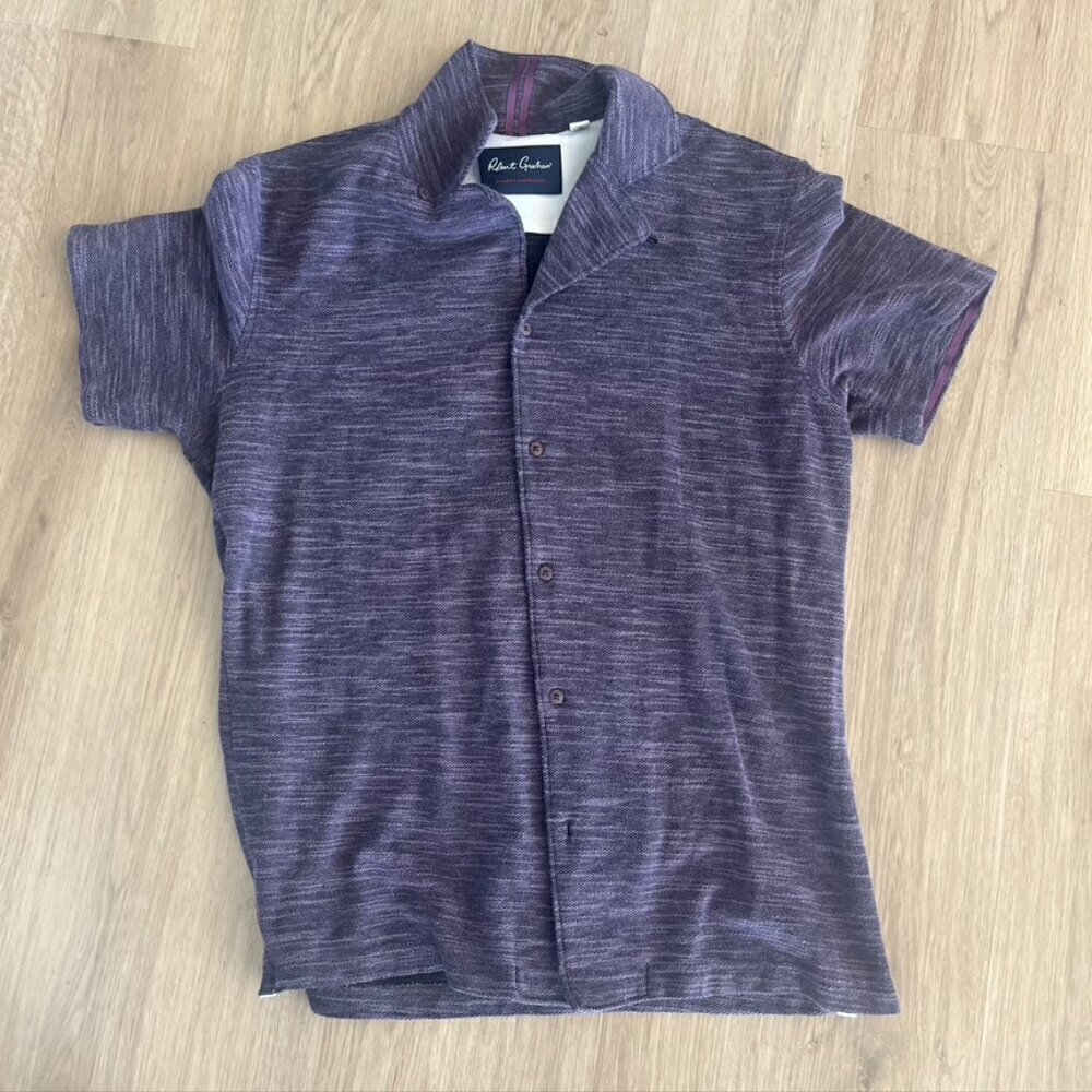 ** Robert Graham mens purple polo neck short sleeve shirt heathered Large